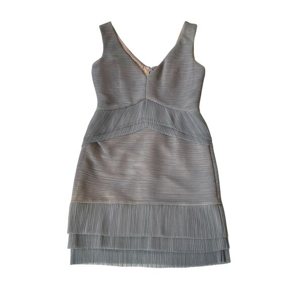 BCBGMaxAzria Sven Peplum Micropleat Mini Dress Cocktail Party M Grey Smoke NWOT - Picture 1 of 10